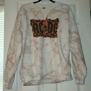 BNWOT Handmade AC/DC sweatshirt (white & tan tie dye)